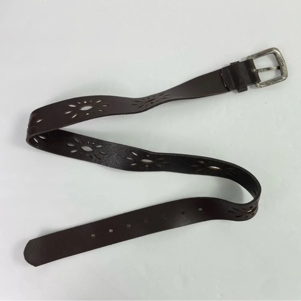 Dark Brown Leather Belt Perforated‎ Starburst